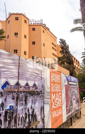 Apartments Villen Werbung Ankündigung, neue Wohnblocks in El Hara Marrakesch, Marokko Stockfoto
