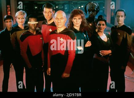 WHEATON, CROSBY, BURTON, FRAKES, STEWART, MCFADDEN, DORN, SIRTIS, STAR TREK: THE NEXT GENERATION, 1987, Stockfoto