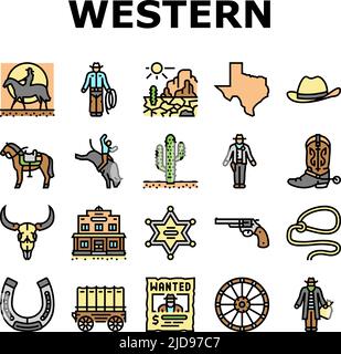 Western Cowboy Und Sheriff Man Icons Set Vector Stock Vektor