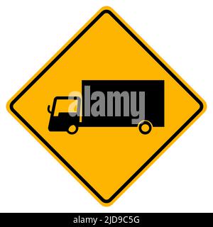 Warnung LKW-Verkehrsstraße Gelbes Symbolschild isolieren auf weißem Hintergrund, Vektorgrafik EPS.10 Stock Vektor
