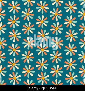 Sommer Blumen Nahtloses Muster 70s Retro-Stil Stock Vektor