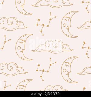 Himmelssmond Gesicht Astrologie Nahtloses Muster Stock Vektor