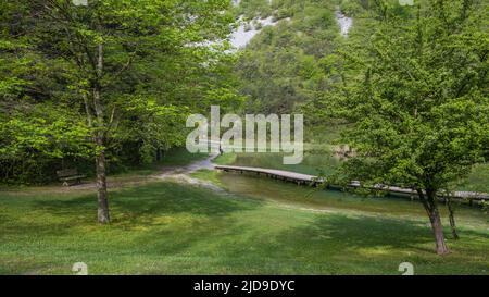 Naturschutzgebiet Nembia. Naturalistische Oase des Nembia-Sees im westlichen Trentino-Südtirol - Naturpark Adamello-Brenta - Norditalien - Süd-EU Stockfoto