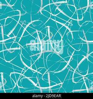 Elegantes, geschwungenes und lockiges Pinselmuster. Handgezeichneter Vektor aquablublauweißer Hintergrund.abstrakte Textur. Scribble Lines und Kalligraphie Stock Vektor