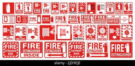 Aufkleber Feuerlöscher auf weißem Hintergrund setzen Stock Vektor