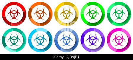 Biohazard Icon Set, Virus Flat Design Vektor Illustration in 10 Farben Optionen für mobile Anwendungen und webdesign Stock Vektor