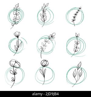 Satz von handgezeichneten Doodle-Vektor-Blätter und Zweige. Sammlung von Baum Floral, Pflanzenelemente Stock Vektor