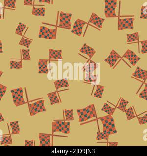 Rennflagge nahtlose Mustergravur. Vintage Sport Hintergrund in handgezeichneter Stil. Vektor wiederholte Textur für Druck, Stoff, Verpackung, Tapete, ti Stock Vektor