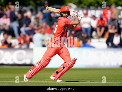 LancashireÕs Tim David trifft sich beim Vitality Blast T20, North Group Spiel im Stanley Park, Blackpool. Bilddatum: Sonntag, 19. Juni 2022. Stockfoto