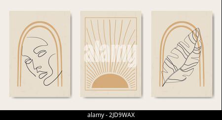 Kreatives, minimalistisches, lineares, abstraktes Kunstposterset Stock Vektor