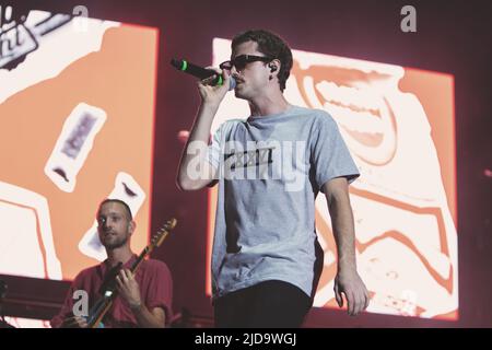 Rom, Italien. 12.. Juli 2018. Der 126 geborene Franco Federico Bertollini spielt live auf der Bühne des Rock in Ippodromo delle Capannelle, Rom. (Foto von Valeria Magri/SOPA Images/Sipa USA) Quelle: SIPA USA/Alamy Live News Stockfoto