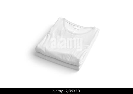 Blank weiß gefaltet Quadrat T-Shirt Nachbau Stapel, isoliert Stockfoto