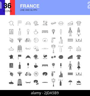 France Line Web Glyph Icons Stock Vektor