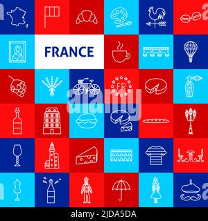 France Line Icons Stock Vektor