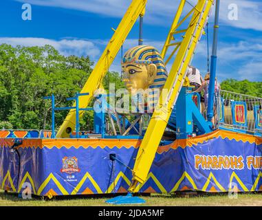 Detailbild von Pharaoh's Fury Carnival Ride Stockfoto