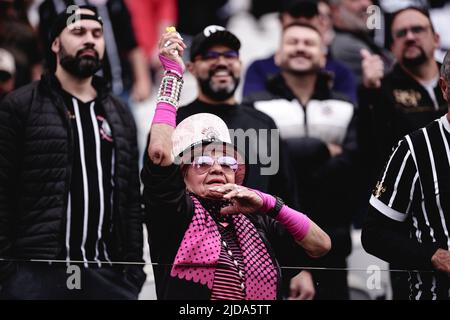 Sao Paulo, Brasilien. 19.. Juni 2022. SP - Sao Paulo - 06/19/2022 - BRASILIANISCHER A 2022, CORINTHIANS X GOIAS - Corinthians Fans während eines Spiels gegen Goias im Arena Corinthians Stadion für die brasilianische Meisterschaft A 2022. Foto: Ettore Chiereguini/AGIF/Sipa USA Quelle: SIPA USA/Alamy Live News Stockfoto