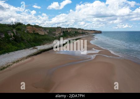 Luftaufnahme von Omaha Beach, Vierville-sur-Mer, Calvados, Normandie, Frankreich. Stockfoto