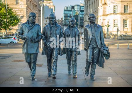 Four Beatles Statue am Pier Head, Liverpool Waterfront, Liverpool, Großbritannien Stockfoto