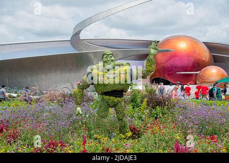 Bus lilghtyear Charakter topairy im Epcot als Teil des Blumen-und Garten-Festival angezeigt Stockfoto