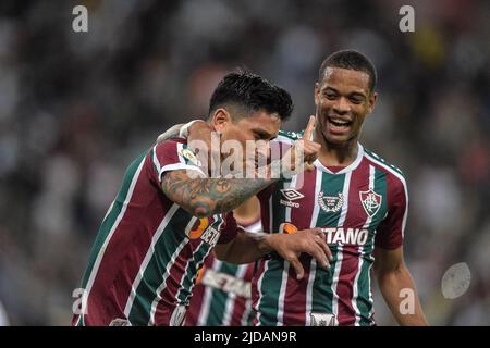 Rio De Janeiro, Brasilien. 19.. Juni 2022. RJ - Rio de Janeiro - 06/19/2022 - BRASILIANISCHER A 2022, FLUMINENSE X AVAI - Deutscher Cano Spieler von Fluminense feiert sein Tor mit Caio Paulista Spieler seiner Mannschaft während eines Spiels gegen avai im Maracana Stadion für die brasilianische Meisterschaft A 2022. Foto : Thiago Ribeiro/AGIF/Sipa USA Quelle: SIPA USA/Alamy Live News Stockfoto