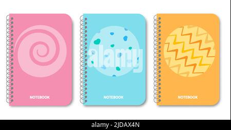 Cover-Design mit Spirale, Herzen, Wellen gesetzt. Farbenfroher Hintergrund mit Schatten. Für Kinder Einladung, Karte, Titelbuch, Notizbuch, Café-Menü, Zertifikat und Katalog. Vektorgrafik Stock Vektor