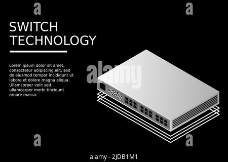 Isometrischer Switch mit Up-Link-Port-Vektor-Illustration Stock Vektor