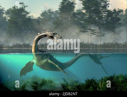 Altamaha-ha ist eine Kryptide der Folklore im Süden Georgiens. Die Kreatur, ein Fluss-Monster mit einem alligatorförmigen Kopf und langem Hals Stockfoto