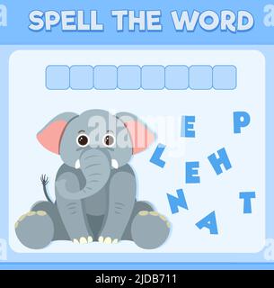 Buchstabieren Wortspiel mit Wort Elefant Illustration Stock Vektor