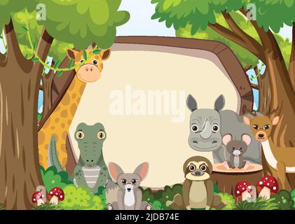 Wilde Tiere mit leerem Brett Vorlage Illustration Stock Vektor
