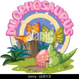 Kleine niedliche dilophosaurus Dinosaurier Cartoon Figur Illustration Stock Vektor