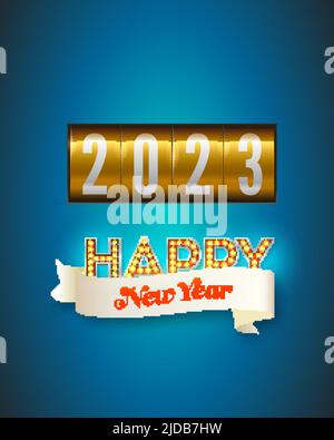 2023 Neujahr. Banner mit Glühbirnen Stock Vektor
