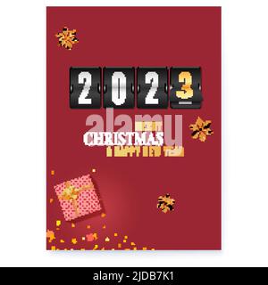 Countdown mit Zahlen 2023 auf rotem Hintergrund. Stock Vektor