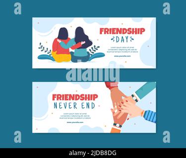 Happy Friendship Day Social Media Landing Page Template Flache Cartoon Hintergrund Vektor Illustration Stock Vektor