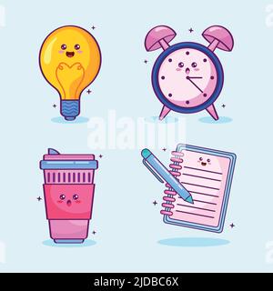 Kawaii-Stil vier Zeichen Stock Vektor