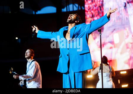 Mailand, Italien, Juni 19. 2022. Marco Mengoni in concert at Giuseppe Meazza Stadium in San Siro in Milan, Italy Credit: Mairo Cinquetti/Alamy Live News Stockfoto