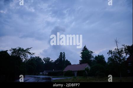 Treuenbrietzen, Deutschland. 20.. Juni 2022. Am Montag wehte Rauch über dem Waldgebiet bei Treuenbriezen. Quelle: Annette Riedl/dpa/Alamy Live News Stockfoto