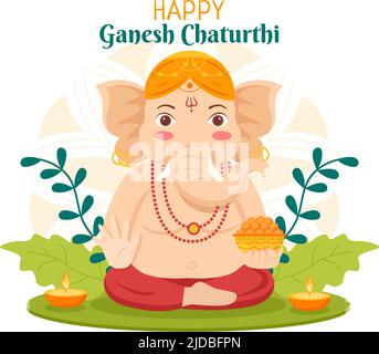 Happy Ganesh Chaturthin vom Festival in Indien, um seine Ankunft auf der Erde in Flat Style Hintergrund Vektorgrafik zu feiern Stock Vektor