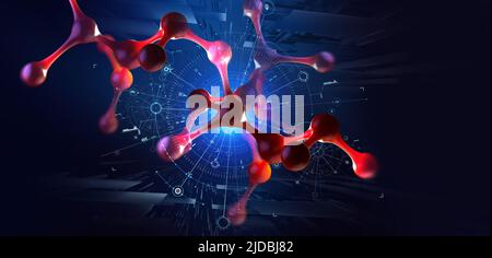 Genomstruktur. Medizinische Forschung und Internet-Technologien. Nanotechnologie in Aktion. Abbildung des Moleküls 3D. Labor der Zukunft Stockfoto