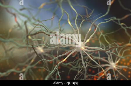 Neuronale Netzwerke Des Menschlichen Gehirns. 3D Illustration Von ...