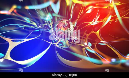 AI-Konzept. Künstliche Intelligenz, futuristischer Prozessor im Cyberspace. High-Tech- und Nanostrukturentwicklung. Abstract 3D-Illustration Stockfoto