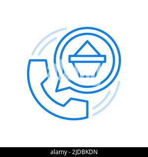 Lebensmittelbestellung per Telefon Vektorlinesymbol. Mobile Web-Business für die Bestellung von Snacks. Telefonhörer mit Verpackung im Kreis. Günstige Einkaufsmöglichkeiten Stock Vektor