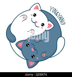 Yin Yang Katze. Zwei niedliche schwarz-weiße Katzen in Form von Yin Yang. Kann für T-Shirt-Print, Aufkleber, Grußkarten-Design verwendet werden. Vektorgrafiken Stock Vektor