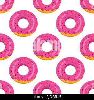 Nahtlose Donut-Muster mit rosa Glasur. vektor-Illustration auf weißem Hintergrund Stock Vektor