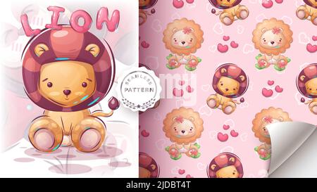 Cute teddy lion - seamless pattern Stock Vektor