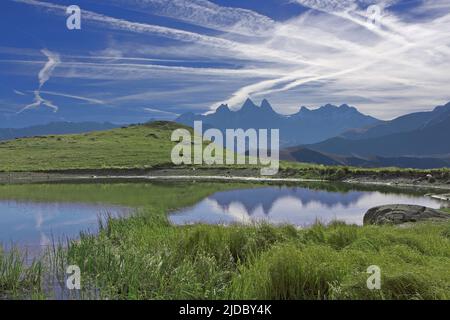 Frankreich, Savoie Saint-Jean-d'Arves, See Guichard, die Aiguilles d'Arves Stockfoto