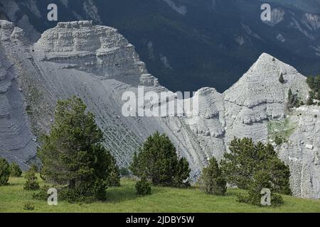 Frankreich, Isere, Vercors, Geröllerosion an den Hängen von Tete Chevaliere Stockfoto