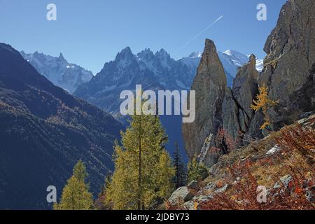 Frankreich, Haute-Savoie-Massiv des Mont Blanc, Aiguille d'Argentière Stockfoto