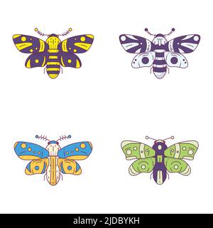 Satz von Motten im Linienstil Stock Vektor