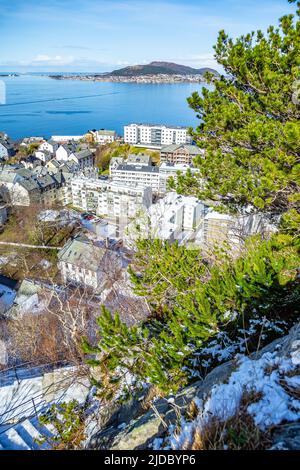 Stadt Alesund Aussichtspunkt Schritte Norwegen Nordeuropa Stockfoto