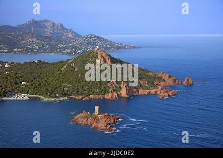 Frankreich, Var Cape Dramont ist Teil des riesigen Esterel, ist die Insel des Goldes (Luftaufnahme) Stockfoto